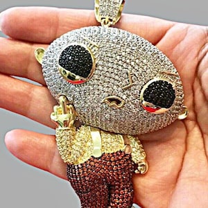 Custom Character Stewi 925 Silver 12ct Moissanite Diamond Icedout Jewelry,Mens Personalized Birthday Colorful Enamel Cartoon Hip hop Pendant