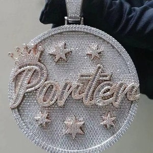 Custom Name Initial Letter Word 925Silver 30c Moissanite Diamond Iced out Hip Hop Mens Personalized Birthday Star Crown Round circle Pendant