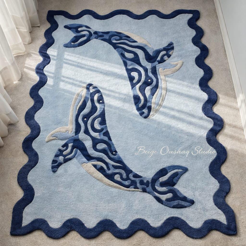 Hand-tufted Wool Whale Rug, Blue Ocean Nursery Carpet, Custom Size - Etsy