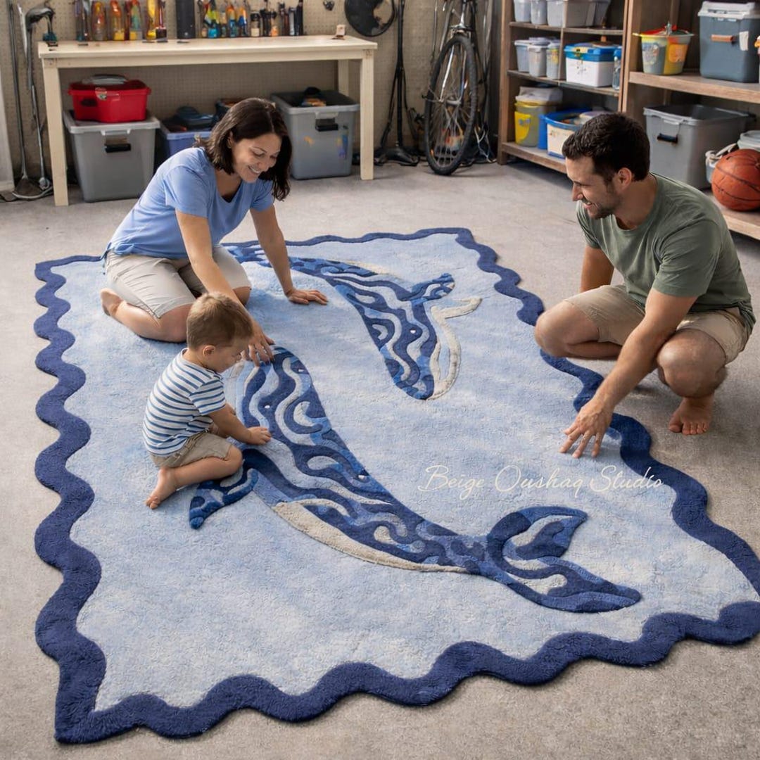 Hand-tufted Wool Whale Rug, Blue Ocean Nursery Carpet, Custom Size - Etsy