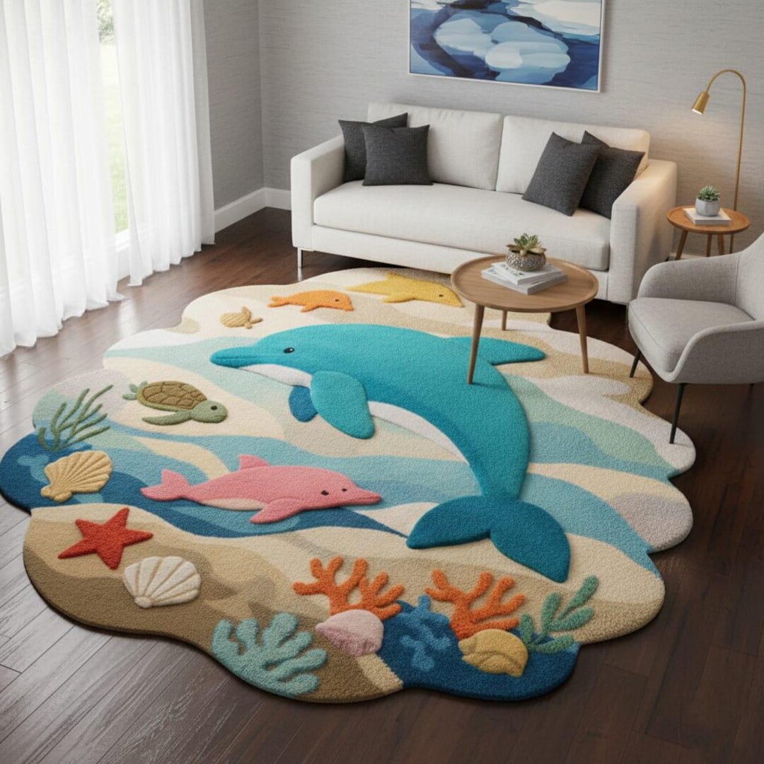 Ocean Dolphin Kids Hand Tufted Wool Rug, Sea Animal Nursery Carpet - Etsy