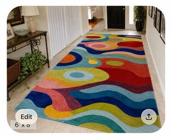 Tappeto in lana con motivo astratto a spirale / Tappeto retrò colorato e di tendenza / Soggiorno / Camera da letto / Dimensioni personalizzate