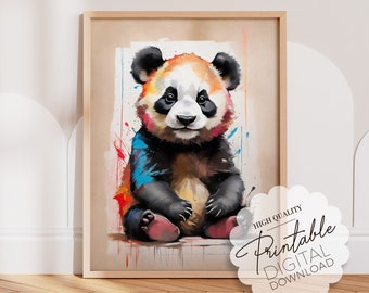 Baby Panda Bear Nursery Wall Art, One Piece Printable Poster Art Print, Downloadable Extra Large Panda Lovers Gift Decoration