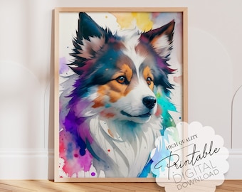 Border Collie Puppy Dog Wall Art Prints, Royal Pet Printables Art Painting Nursery Decor Poster, Downloadable Watercolor Gifts for Dog Lover