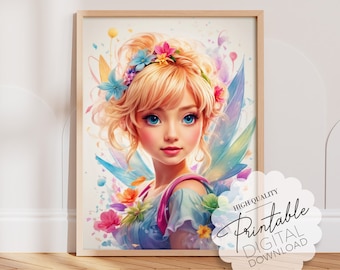 Cartoon Fairy Wall Art Print from a Delightful Story, One Piece Poster Artwork Girls Room Decor, Downloadable Watercolor Nursery Surprise