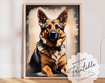German Shepherd Vintage Dog Wall Art Prints, Downloadable Gifts for Dog Lovers, Royal Pet Portrait Poster Printables, Dog Art Work Painting