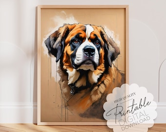 Saint Bernard Dog Wall Art Prints, Royal Pet Portrait Printables Art Painting Poster, Downloadable Pet Memorial Gifts for Dog Lovers