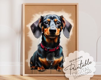 Dachshund Vintage Dog Wall Art Prints, Downloadable Gifts for Dog Lovers, Royal Pet Portrait Poster Printables, Dachshund Memorial Painting