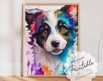Border Collie Puppy Dog Wall Art Pet Lover's Gift Printable Digital Download Wall Decor Cute Dog Lover Prints Artful Watercolor Bordercollie