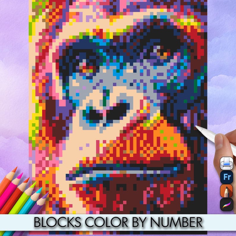 Gorilla 2 Blocks Coloring Pages - Square Pattern Sheets - Printable ...