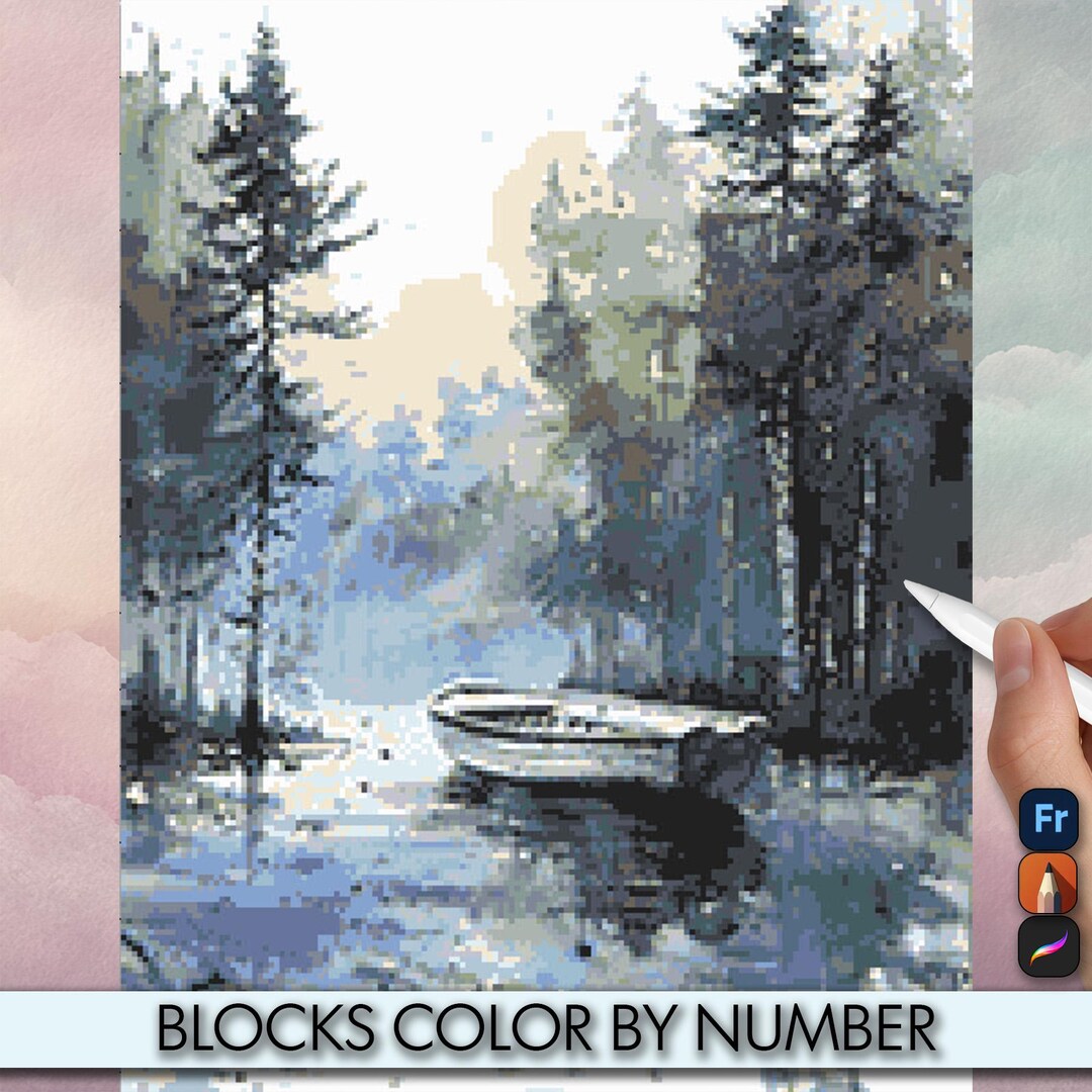 Boat 1 Blocks Coloring Pages - Watercolor Pixel Art - Procreate Color ...