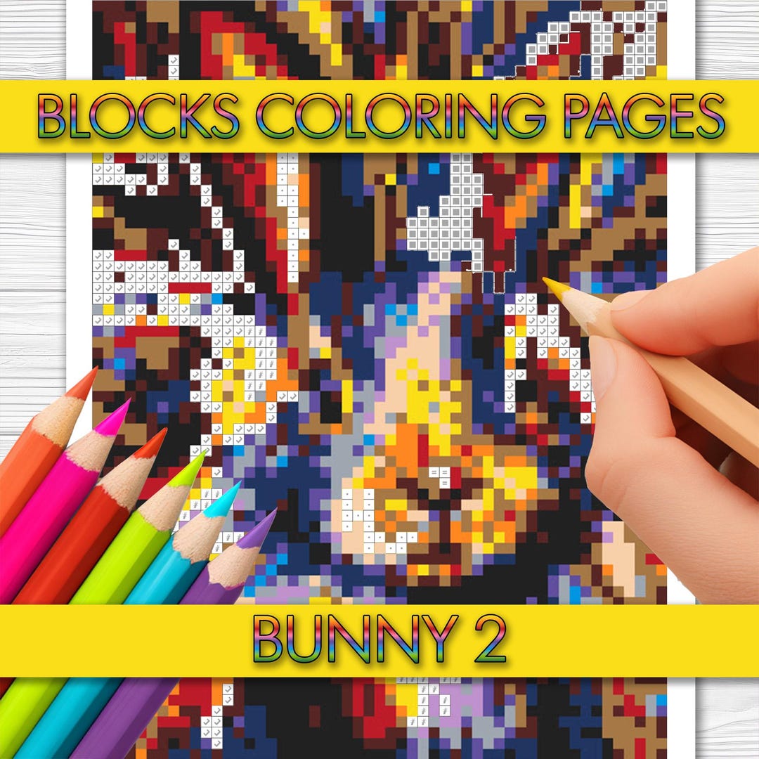 Bunny 2 Blocks Coloring Pages - Square Pattern Sheets - Printable ...