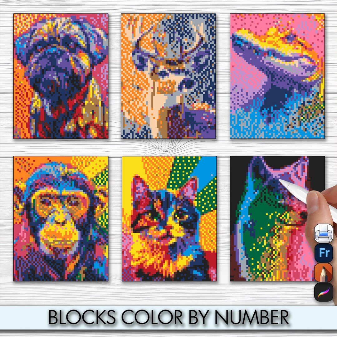 Blocks Coloring Pages Set 2 - Square Pattern Sheets - Printable Digital ...