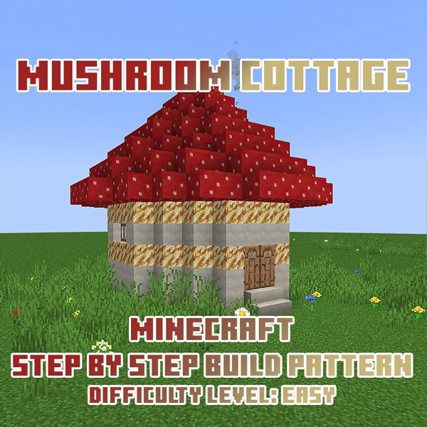 Mushroom Cottage Minecraft Modèle de construction étape par étape - Modèle de blocs de construction - Constructions Minecraft faciles à suivre