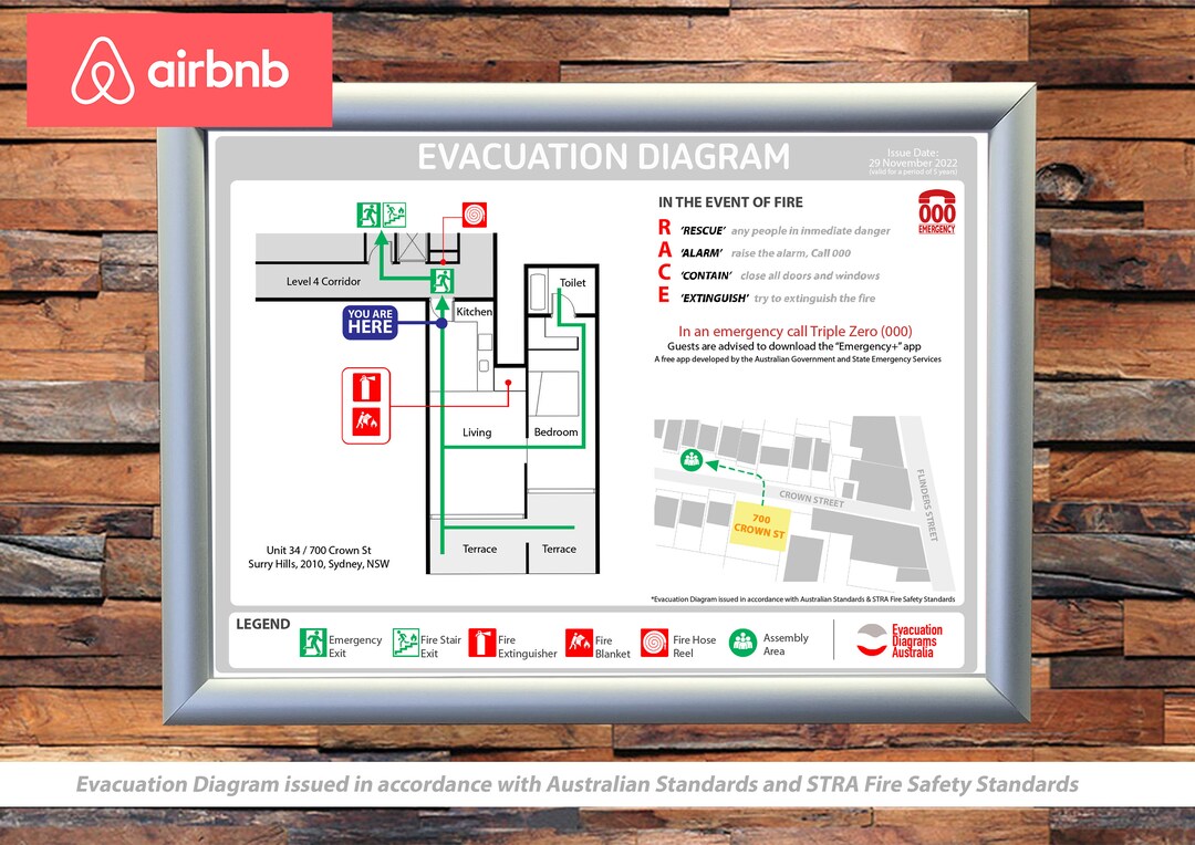 Evacuation Diagram / Plan for Airbnb and STRA , Fire Safety Etsy