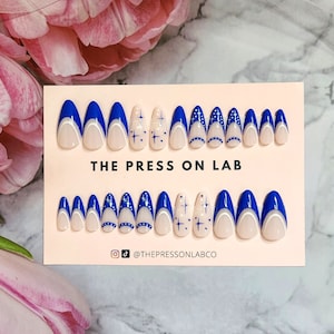 Blue French Almond Press On Nails: 24 Pcs Kitsch Summer Nails