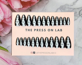 24 Pcs Halloween Almond Black Bone Press on Nails, Almond Glue on Nail, Fake Nails, Halloween Party Nails, Gift For her