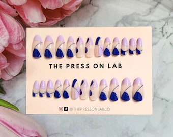 24 Pcs Y2K Purple Lavender Almond Press on Nails, Geometric Y2K French nail, Fake Nail, Glue on Nail, Gift For her, Birthday Gift For her