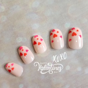 24 pcs Oval Red Heart Press On Nails, Pink Hearts Fake Nail, Glue On Nail, Fake Nail Press On Nail, Holiday Gift for Her