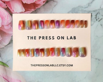 30 uñas postizas de ojo de gato de colores, uñas magnéticas reflectantes, uñas postizas, uñas adhesivas, uñas de primavera, regalo de cumpleaños para ella