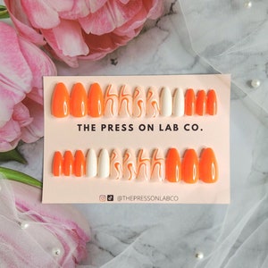 24 pcs Orange swirl Almond Press On Nail| Press On Nails| Nail Press On| Fake Nail| Glue On Nail| Fake Nail Medium Press On Nail| Nails