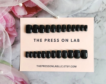 Black Square Press On Nails: 24pcs Minimalist Solid Color False Nails