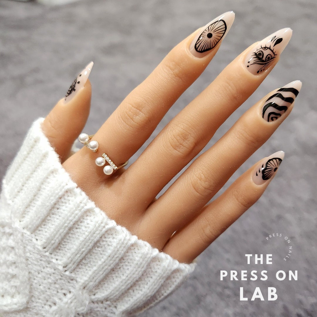 24 Pcs Halloween Black Eye Pattern Almond Press on Nails Nail Etsy