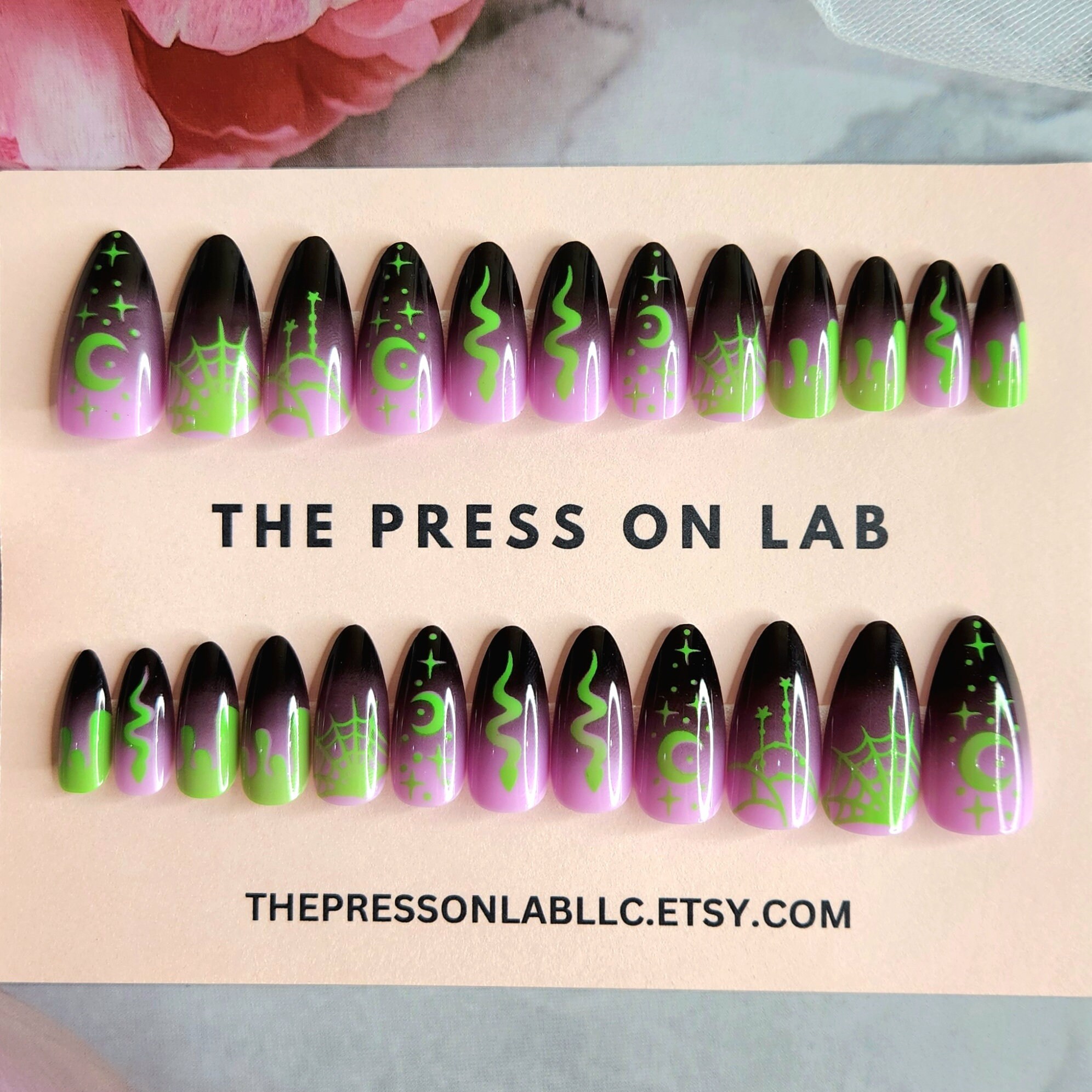 Halloween Press on Nails: Purple Pink Ombre Almond Nail Set - Etsy