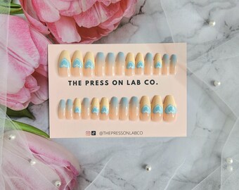 Sky-Blue Heart Coffin Press On Nails - 24pc Nail Set