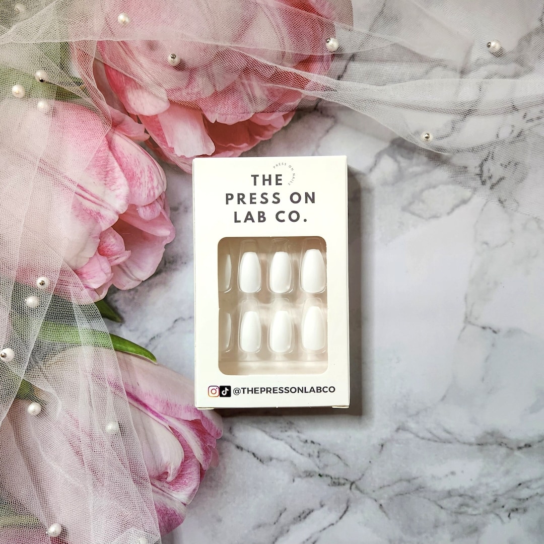 24 Pcs Matte White Coffin Press on Nail, Press on Nails, Nail Press On
