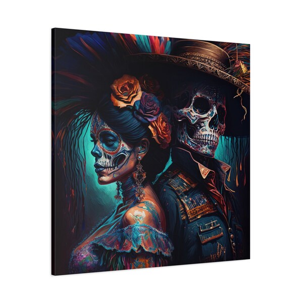 Day Of The Dead Couple Canvas, Poster Prints, El Día de los Muertos, Mexican Holiday, Culture Art, Mexican Heritage, Calavera, Ready to Hang