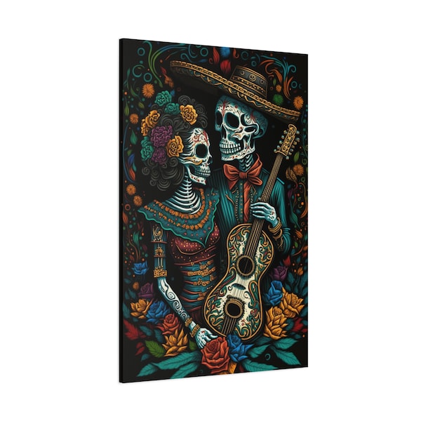 Day Of The Dead Folklórico Couple Canvas, Poster, El Día de los Muertos, Mexican Art, Culture Art, Mexican Heritage, Ready to Hang