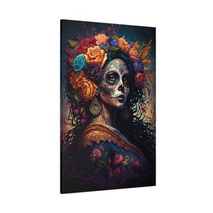 Day Of The Dead Woman Canvas, Poster Prints El Día de los Muertos, Mexican Holiday, Culture Art, Mexican Heritage, Wall Decor, Ready to hang