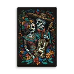 Día de Muertos Pareja Folklórica Lienzo, Cartel, El Día de los Muertos, Arte Mexicano, Arte Cultural, Herencia Mexicana, Listo para Colgar