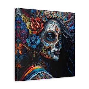 Day Of The Dead Woman Canvas, El Día de los Muertos, Mexican Holiday, Culture Art, Canvas Prints, Mexican Heritage, Wall Decor,  Home Decor