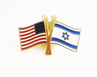 Crossed USA & Israel Flag Pin: Hard Enamel Lapel Pin