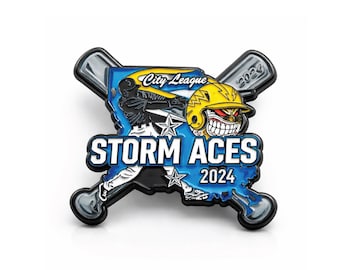 Custom Soft Enamel Baseball Trading Pins: Storm Aces City League 2024