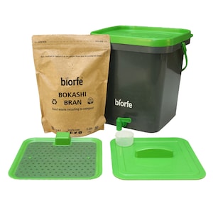Biorfe Bokashi Compost Starter Kit, 5 gal All Season Indoor Compost Bin with 2.2 lb Bokashi Bran, Countertop Kitchen Composting Bucket