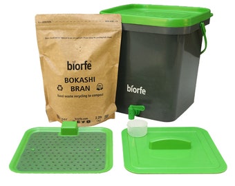 Biorfe Bokashi Kit de démarrage pour compost, bac à compost d'intérieur toutes saisons de 5 gallons, seau à compost de cuisine avec 2,2 livres de son de Bokashi