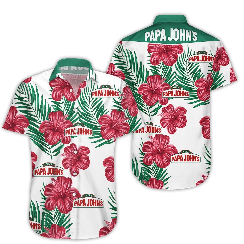 Discover Papa John's Tropical Flower Aloha Hawaiian Shirts