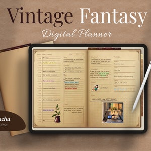 2024 2023 Vintage Digital Planner - Undated Fantasy Planner Journal - Tracker Templates - Goodnotes Notability - iPad Android - Mocha Theme
