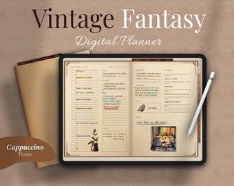 2024 2023 Vintage Digital Planner - Undated Planner Journal - Tracker Templates - Goodnotes Notability - iPad Android- Cappuccino Theme