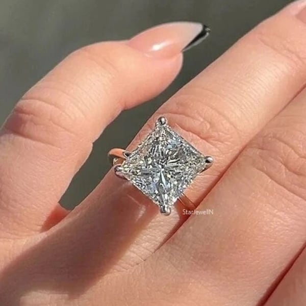 3 CT Princess Cut Moissanite Engagement Ring Square Ring Moissanite Ring Hidden Halo Ring Solitaire Engagement Ring Anniversary Ring for Her