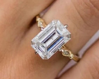 3 CT Emerald Cut Moissanite Engagement Ring 14K Yellow Gold Ring Solitaire Anniversary Ring Emerald Wedding Ring Promise Ring Anniversary