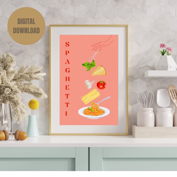 SPAGHETTI POMODORO REZEPT Küche Wanddeko Pasta Poster Pasta Kunstdruck digitaler Download Druck Italienische Handgeste Geschenk
