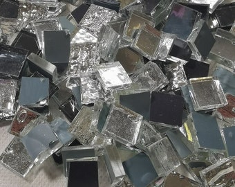 10 x 10 mm mirror mosaic tiles, 300 grams (about 400 pieces), 3 mm thick, SILVER mix