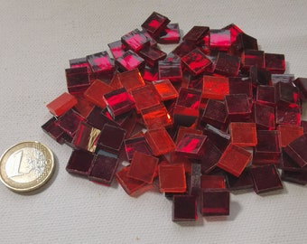 10 x 10 mm spegelmosaikplattor, 300 gram (ca 400 stycken), 3 mm tjocka, RÖDORANGE-mix