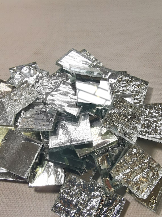 20x20mm tessere in specchio per mosaico, MIX ARGENTO, 300 grammi (circa 160 pezzi), 3mm spessore