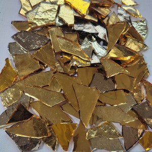 GOLDEN YELLOW Mirrored artistic glass tiles, irregular &quot;Opus Palladianum&quot; cut, 3 mm thick, 300 grams