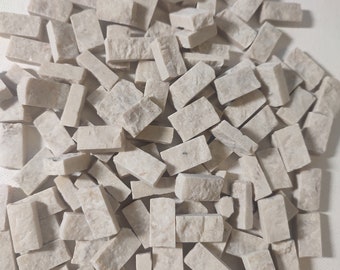 Botticino (Beige) Italian marble mosaic tiles, hand cut. 1cm x 2cm, thickness 0.5cm. 450g (about 120 pieces)
